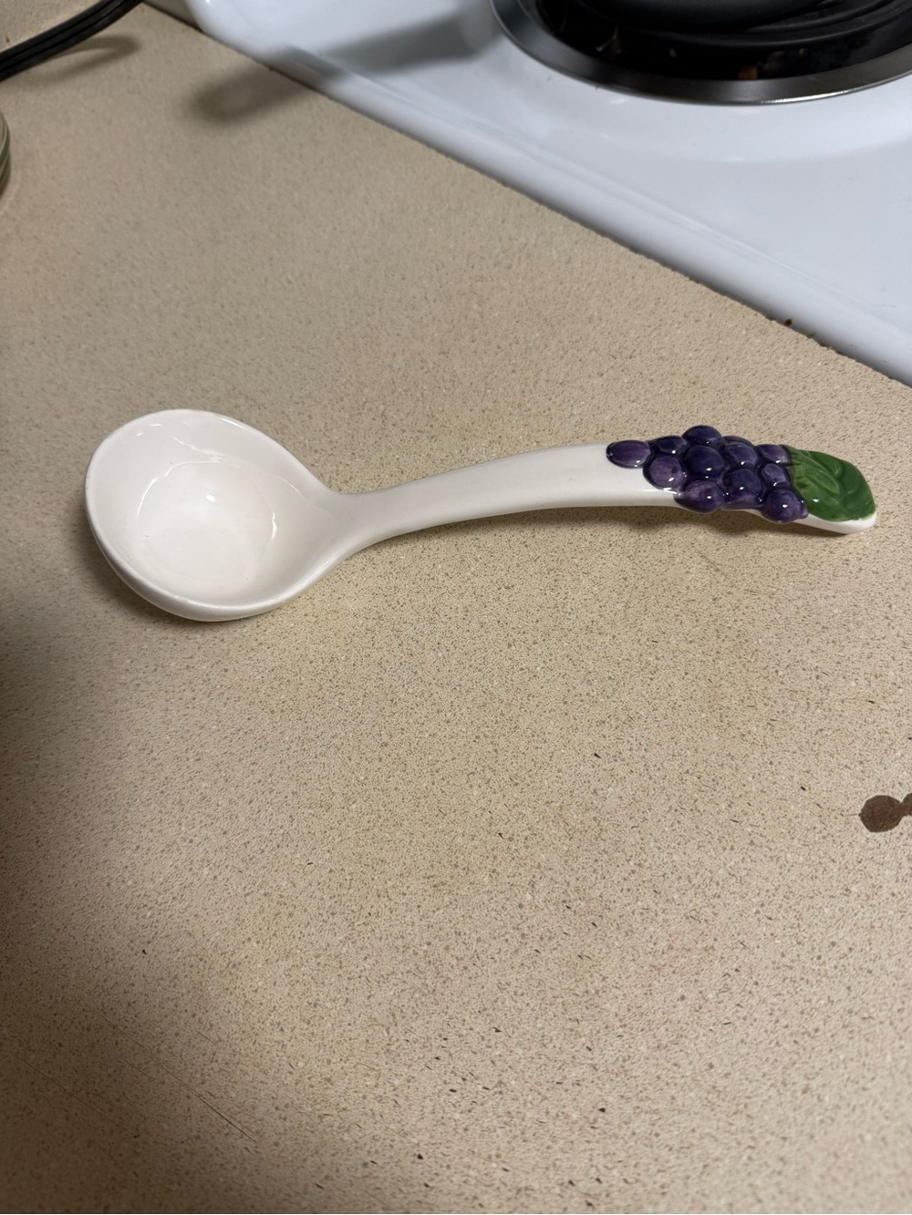 Ceramic Serving Spoon with Grape Accent - White and Purple